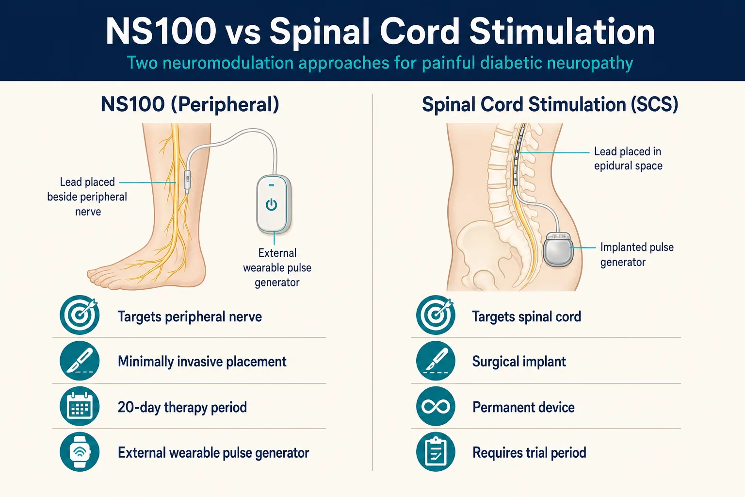 Infographic: NS100 vs Spinal Cord Stimulation for Diabetic Neuropathy: A Patient's Guide