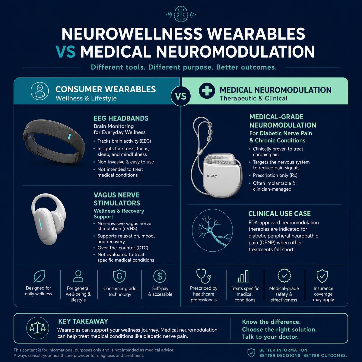 Infographic: Neurowellness Wearables and Diabetic Nerve Pain: What Consumer EEG and Vagus-Nerve Devices Can (and Cannot) Do